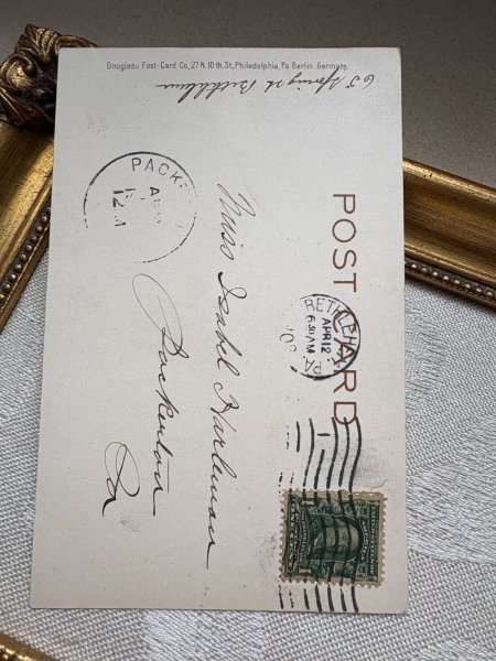 画像4: Postcard 　アンティークポストカード   イースター　羊と卵　スミレのお花　教会　水辺　アメリカ1908年 (4)