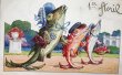 画像1: Postcard 　アンティークポストカード  　お出かけをする魚たち　エイプリルフール　4月の魚　（未使用） (1)