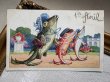 画像2: Postcard 　アンティークポストカード  　お出かけをする魚たち　エイプリルフール　4月の魚　（未使用） (2)