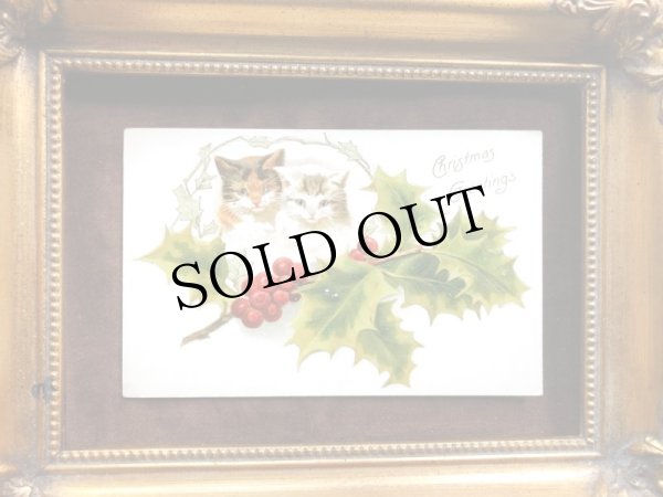 画像2: Postcard　クリスマス　2匹の猫　三毛猫　キジトラ白　Helena Maguire (2)