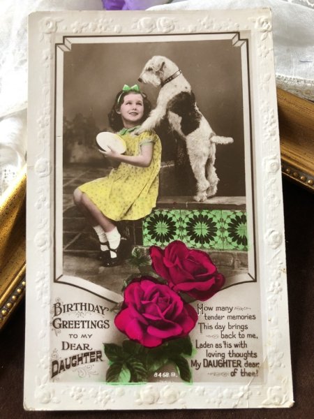 画像2: Postcard　ワイヤーフォックステリア犬と女の子　写真　イギリス1934年 (2)