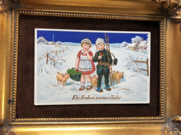 画像2: Postcard New Year 煙突掃除婦と子豚 1929年 (2)