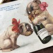 画像1: Postcard　シャンパンのボトルとフレンチブルドッグ犬　 (1)