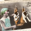 画像1: Postcard　子犬を干す女の子　イギリス1933年 (1)