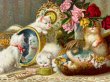 画像3: Postcard  　アンティークポストカード　お化粧台の上で遊ぶ子猫たち　時計　薔薇　香水　アメリカ1910年 (3)