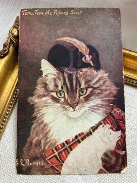 画像2: Postcard   アンティークポストカード 子豚を抱く猫 Tom,Tom the Piper's son マザーグース G.L.Barnes (2)
