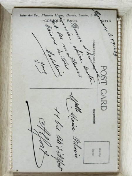 画像2: Postcard   アンティークポストカード テーブルクロスにしがみつく黒猫 (2)