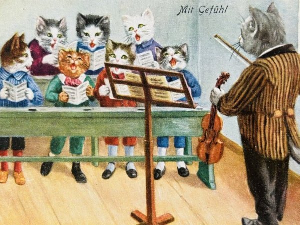 画像2: Postcard   アンティークポストカード 猫の学校 音楽 合唱 バイオリン ドイツ1923年 (2)