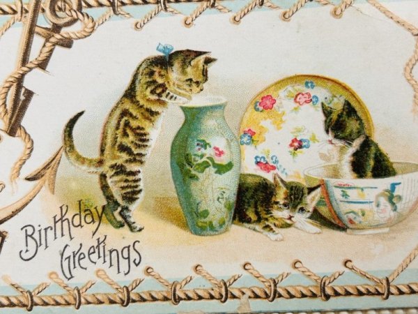 画像2: Postcard  　アンティークポストカード　日本の陶器と猫たち　キジトラ　白黒　Helena Maguire　 (2)
