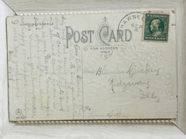 画像3: Postcard  　アンティークポストカード　スミレのお花かごとキジトラ猫 (3)