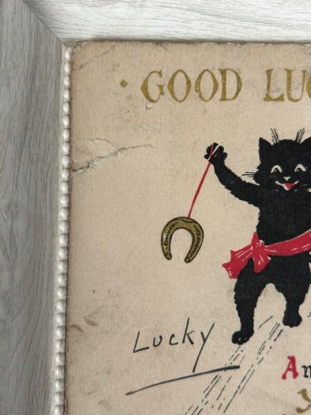 画像2: Postcard  　アンティークポストカード　Good Luck　馬蹄と黒猫 (2)