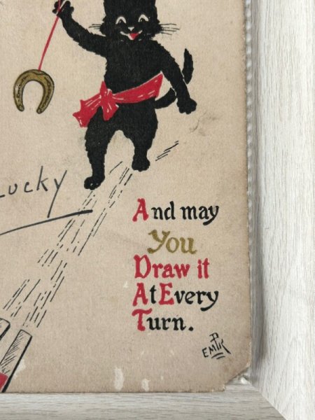 画像4: Postcard  　アンティークポストカード　Good Luck　馬蹄と黒猫 (4)