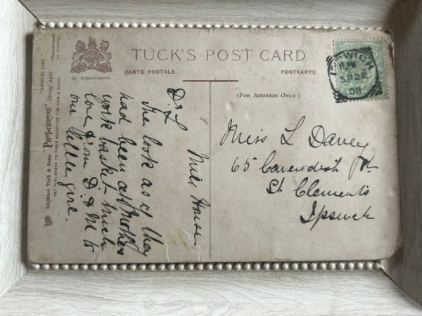 画像2: Postcard  　アンティークポストカード　お裁縫箱と子犬と子猫　イギリス1908年 (2)