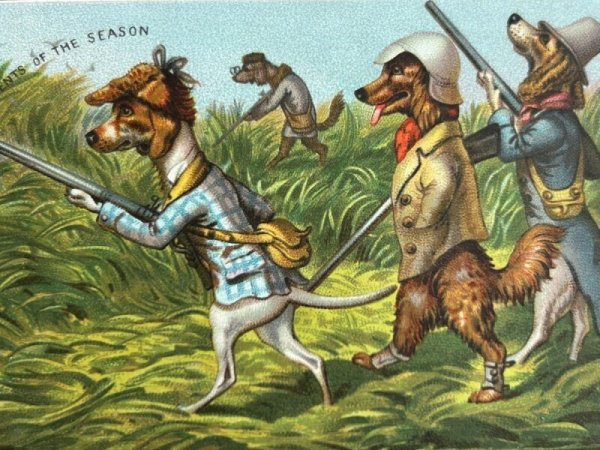 画像2: Vintage Trade Card　アンティーク　トレードカード　鴨狩をする猟犬　鉄砲　 (2)