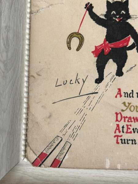 画像3: Postcard  　アンティークポストカード　Good Luck　馬蹄と黒猫 (3)