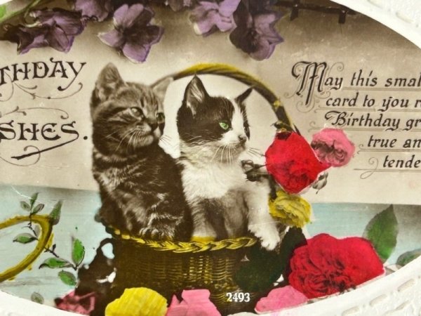 画像2: Postcard　アンティークポストカード　バスケットの中の子猫　イギリス1933年 (2)
