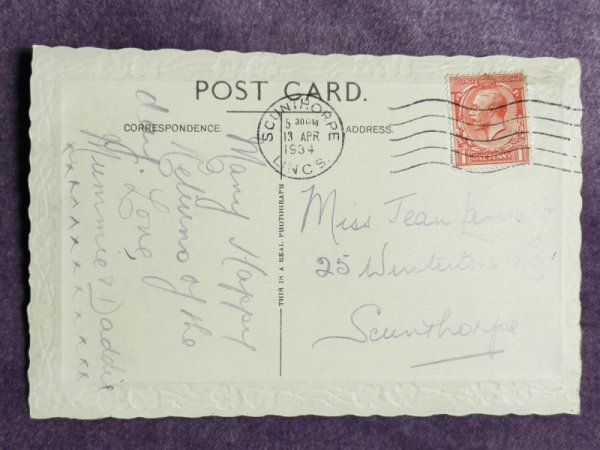 画像3: Postcard アンティークポストカード 金魚鉢と女の子と猫 写真 イギリス1934年 (3)