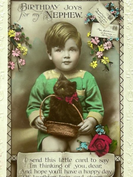 画像2: Postcard アンティークポストカード 男の子と黒猫 写真 イギリス (2)
