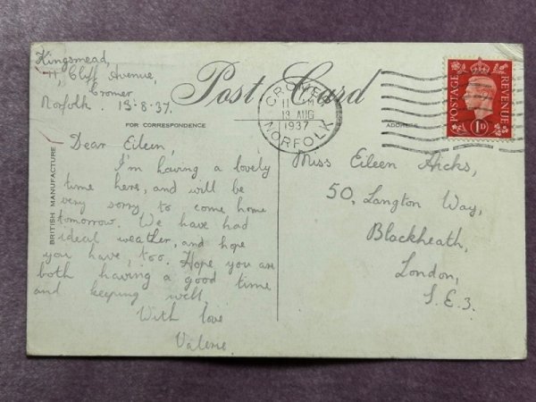 画像2: Postcard アンティークポストカード Good Lock From Gromer 黒猫 イギリス1937年 (2)