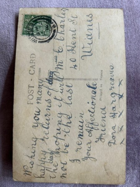 画像2: Postcard アンティークポストカード バスケットの上の長猫 写真 イギリス1916年 (2)