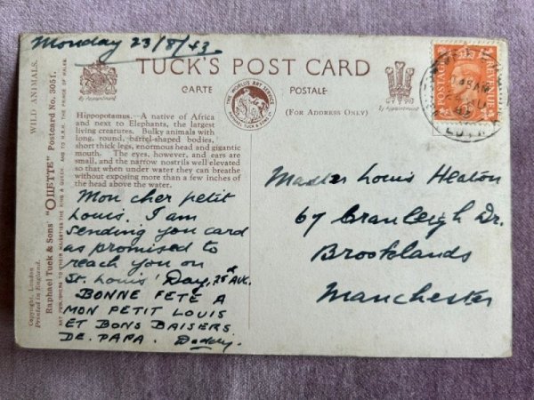 画像2: Postcard  　アンティークポストカード　　カバ　イギリス1943年 (2)