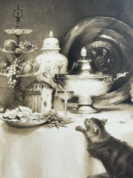 画像2: Postcard アンティークポストカード ご馳走を狙う猫 写真 (未使用) (2)