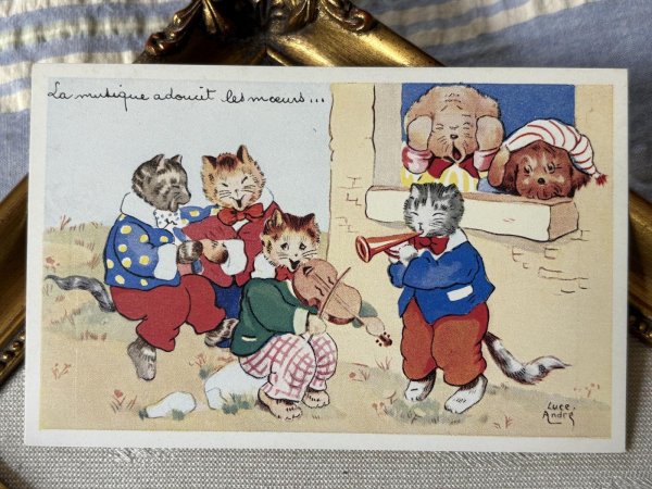 画像2: Postcard　アンティークポストカード　猫の音楽隊　耳をふさぐ犬たち　フランス　Luce Andre （未使用） (2)