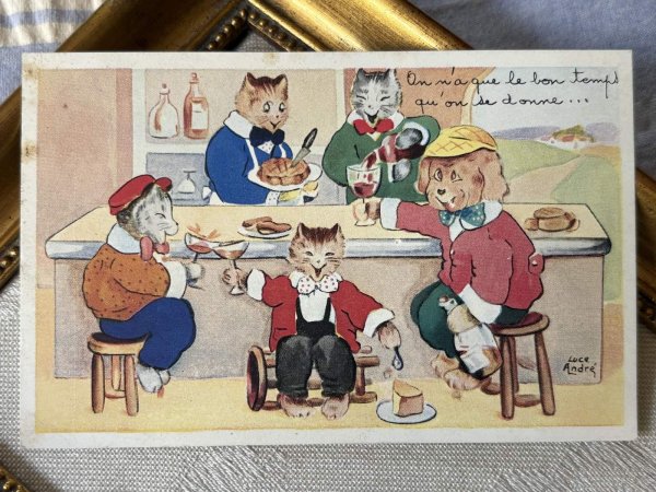 画像2: Postcard　アンティークポストカード　猫と犬の酒場　バー　お酒　フランス　Luce Andre （未使用） (2)