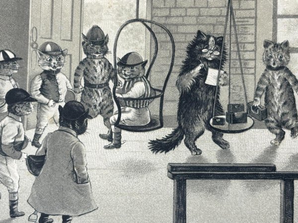 画像2: Postcard　アンティークポストカード　猫ジョッキーたちの斤量測定　騎手　ルイス・ウェイン　ドイツ1915年 (2)