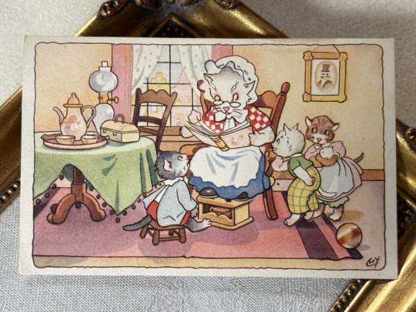 画像2: Postcard　アンティークポストカード　猫のおばあちゃん　絵本読み聞かせ　オランダ1949年 (2)