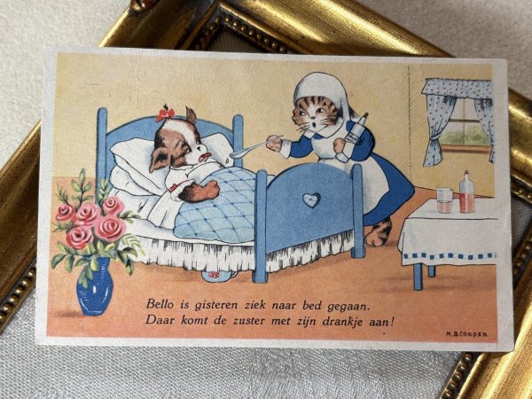 画像2: Postcard　アンティークポストカード　猫の看護師さんと犬の患者さん　動物病院　M.B.Cooper (2)