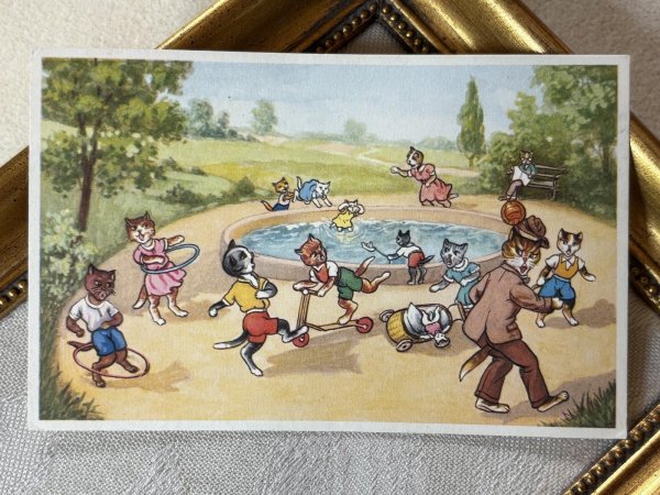 画像2: Postcard　アンティークポストカード　公園で遊ぶ猫たち　 (2)
