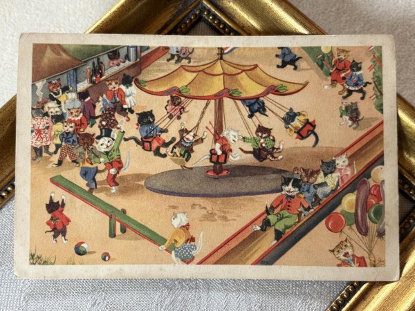 画像2: Postcard　アンティークポストカード　遊園地で遊ぶ猫たち　オランダ1955年 (2)