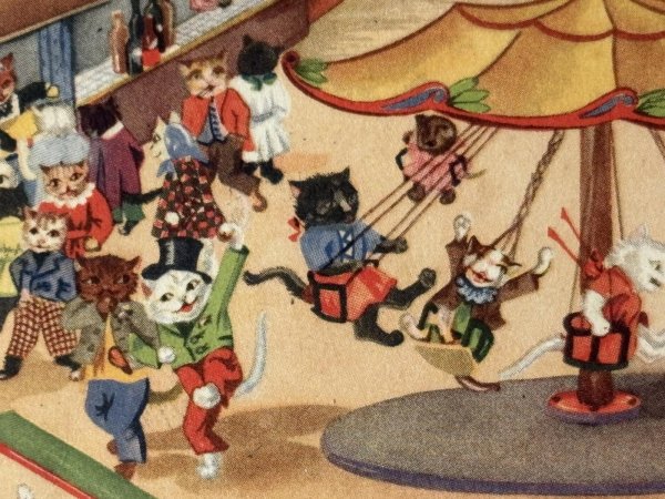 画像3: Postcard　アンティークポストカード　遊園地で遊ぶ猫たち　オランダ1955年 (3)