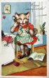 画像1: Postcard　アンティークポストカード　電話をする猫　編み物　 (1)