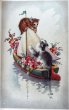 画像1: Postcard　アンティークポストカード 　船に乗る猫　ヨット　お花　フランス (1)