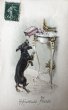 画像1: Postcard　アンティークポストカード　ボンボンの箱を落とすダックスフンド犬　キャンディ　フランス1909年　Vienne　ウィーン趣味 (1)