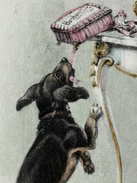 画像3: Postcard アンティークポストカード ボンボンの箱を落とすダックスフンド犬 キャンディ フランス1909年 Vienne ウィーン趣味 (3)