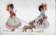 画像1: Postcard　アンティークポストカード　ダックスフンド犬を連れ歩く女の子　フランス1924年 (1)