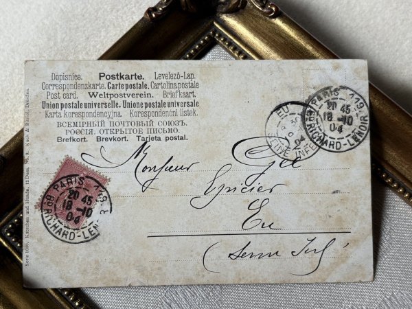 画像3: Postcard アンティークポストカード ダックスフンド犬の家族とウサギのプルトイ フランス1904年 (3)