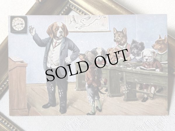 画像2: Postcard　アンティークポストカード　犬の学校　遅刻を咎められるダックスフンド犬　 (2)