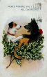 画像1: Postcard　アンティークポストカード　握手をするテリア犬　馬蹄　スコティッシュテリア　ジャックラッセルテリア　イギリス1943年 (1)