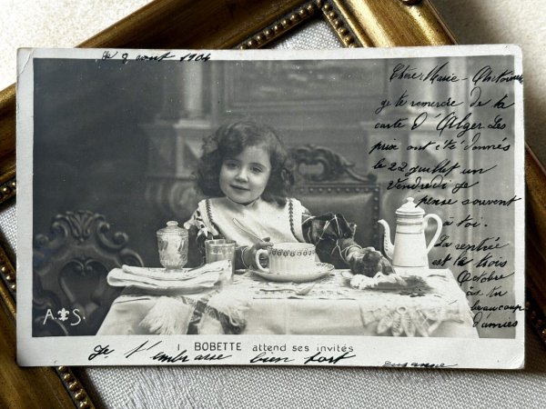 画像2: Postcard　アンティークポストカード　お茶の時間　女の子のティータイム　フランス1904年　写真 (2)