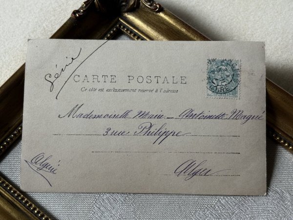 画像4: Postcard　アンティークポストカード　お茶の時間　女の子のティータイム　犬とお人形と猫　フランス1904年　写真 (4)