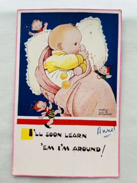 画像1: Postcard 　アンティークポストカード　赤ちゃんを取り巻く妖精　Mabel Lucie Attwell　 (1)