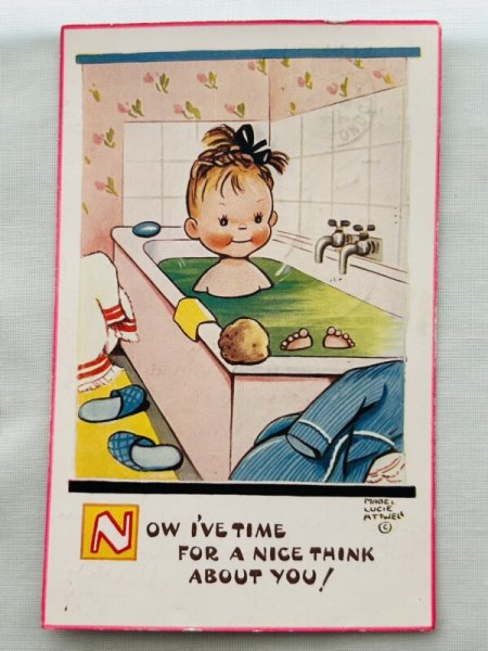 画像1: Postcard 　アンティークポストカード　お風呂に入る女の子　5941　Mabel Lucie Attwell (1)