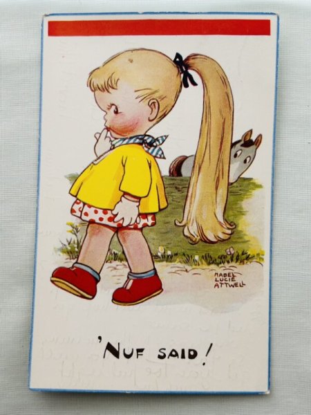 画像1: Postcard 　アンティークポストカード　ポニーテールの女の子と馬さん　5650　 Mabel Lucie Attwell (1)