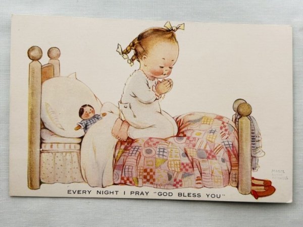 画像1: Postcard 　アンティークポストカード　お休み前のお祈り　お人形　650　Mabel Lucie Attwell (1)