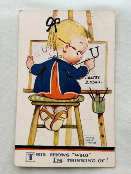 画像1: Postcard 　アンティークポストカード　絵描きの女の子　1583　 Mabel Lucie Attwell (1)