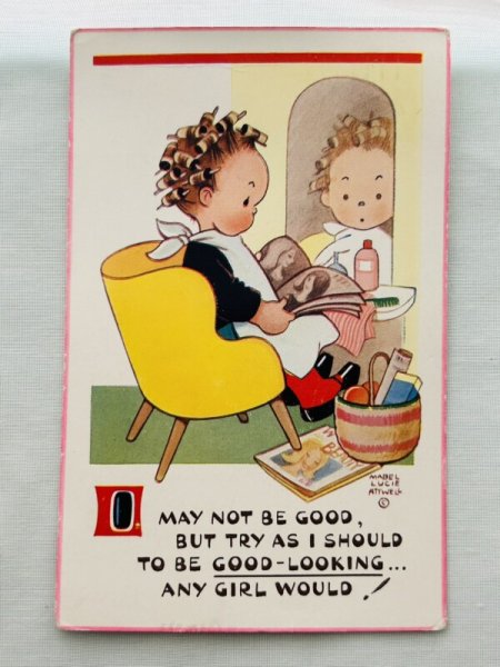 画像1: Postcard 　アンティークポストカード　パーマをかける女の子　美容院　6142　Mabel Lucie Attwell (1)